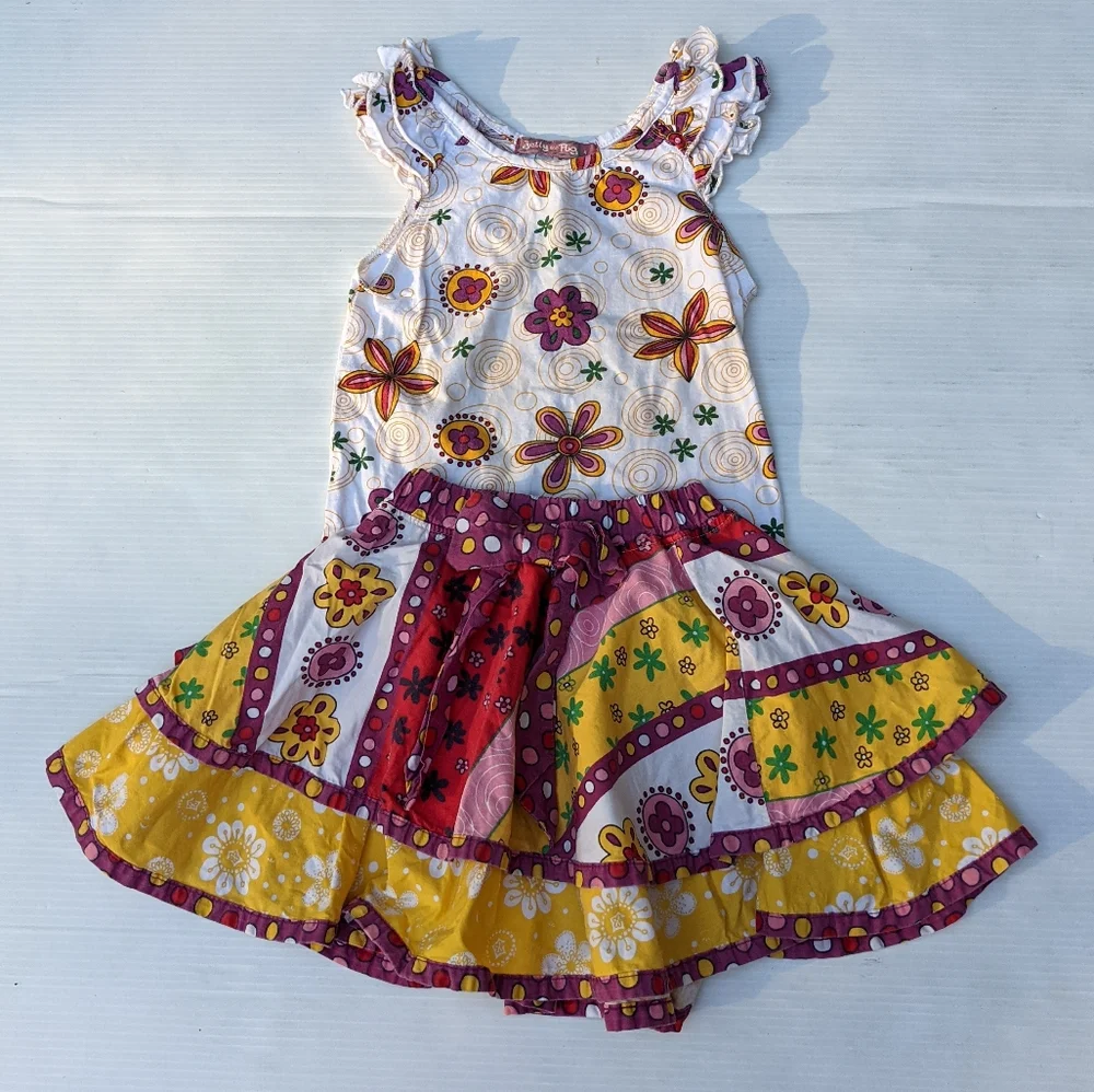 JELLY THE PUG floral shirt & twirl circle skirt size 4 - Picture 3 of 7